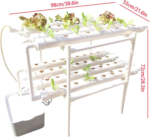 Kweekbak - Hydrocultuur Set - Kweektafel op Poten - Duurzaam - Licht Gewicht - Hydroponic Systeem - 2 Lagen - 72 Gaten - 98x55x72 CM - Wit