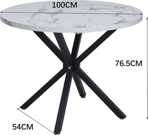Eettafel - 100 cm - Luxe - Gouden Onderstel - Marmer Look - Rond - Meubels