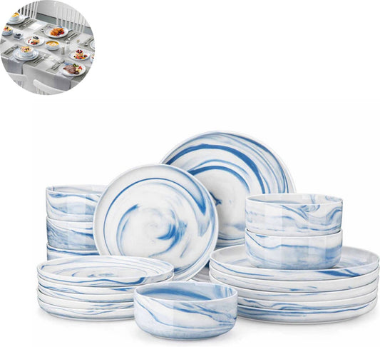 Luxe Serviesset – 18 delig – 6 persoons – Porselein - Bordenset – Dinner platen – Dessertborden - Kommen - Wit