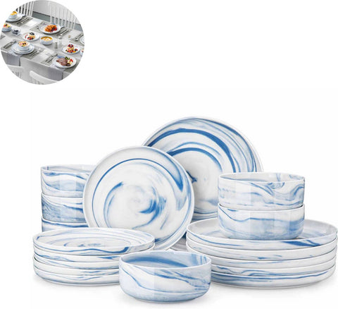 Luxe Serviesset – 18 delig – 6 persoons – Porselein - Bordenset – Dinner platen – Dessertborden - Kommen - Wit