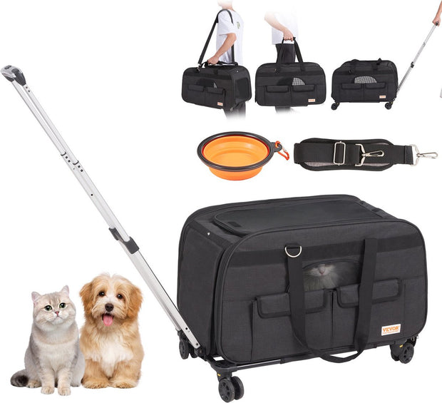 Reismand Kat en Hond - Huisdier Drager Trolley - Ademend Reistas met Telescopische Handgreep, Wielen en Schouderriem - Draagbare Rugzak - Draagtas Honden - Perfect voor Uitgaan en Reizen met Honden en Katten
