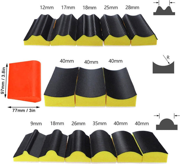 Profielslijpblok Dubbelzijdige contour- en Hoekschuurgrepen - Concaaf Convex Profielschuurgreep Pads Profielgrepen voor Handschuren
