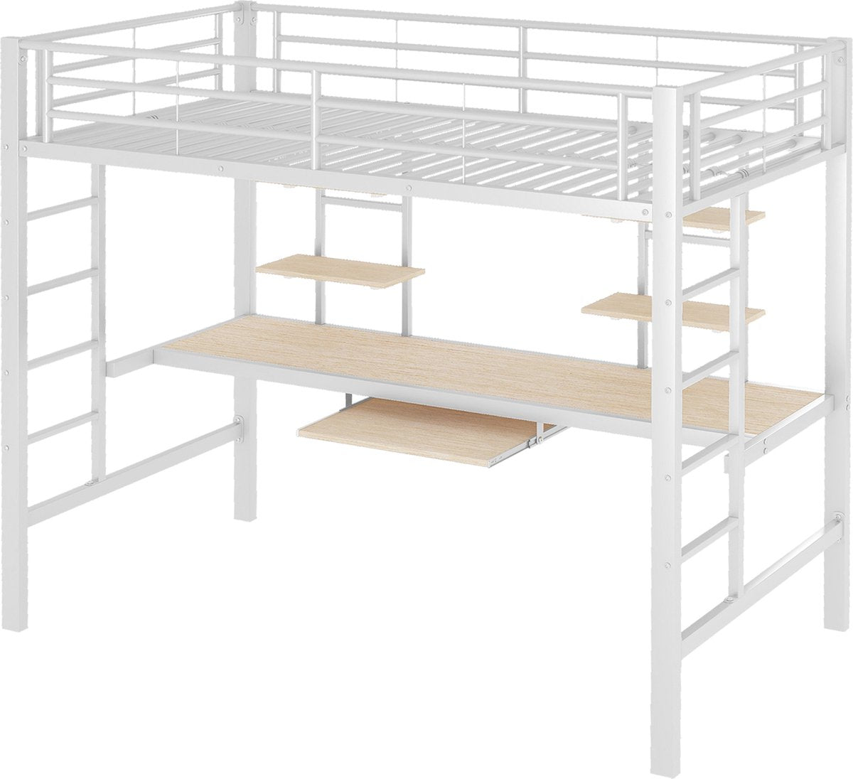 Kinderbed - Zonder matras - Zonder stoel - Metalen Bedframe met Bureau en Twee Boekenplanken - Geschikt voor Kinderen - Tieners en Volwassenen - 90x200 cm - Zwart