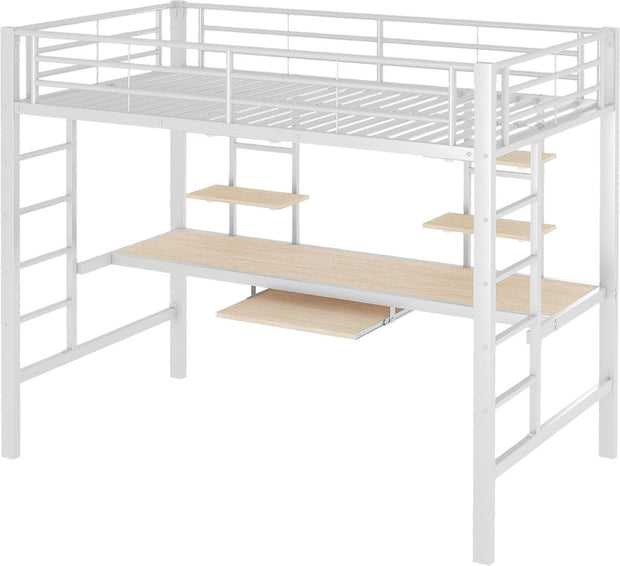 Kinderbed - Zonder matras - Zonder stoel - Metalen Bedframe met Bureau en Twee Boekenplanken - Geschikt voor Kinderen - Tieners en Volwassenen - 90x200 cm - Zwart
