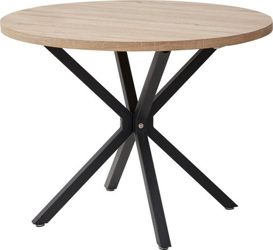 Eettafel -  Eettafel van Massief Hout - Ronde Tafel - voor Balkon Woonkamer Esstische Home Furniture - 100 cm - Lichtbruin Blad - Zwart Onderstel