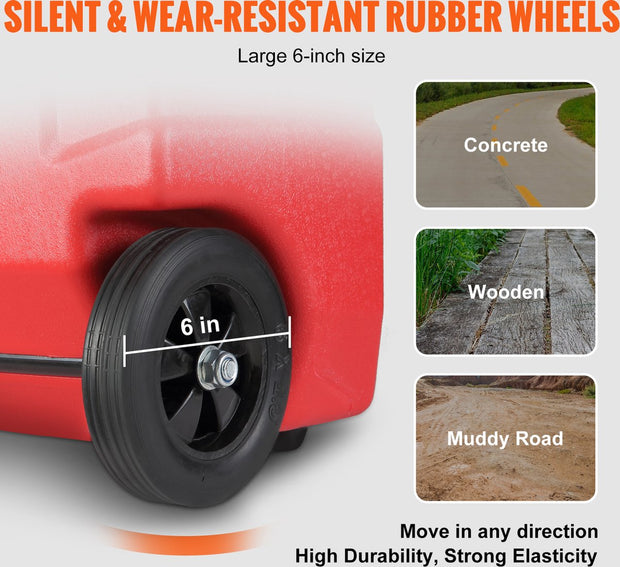 Draagbare Brandstofcontainer - 16 Gallon - 6 Inch Rubberen Wielen - Metaaldraadslang - Anti-lekkage Kogelkraan - Geschikt voor Benzine - Diesel - Smeerolie - Ideaal voor Vrachtwagens - Motorfietsen - Grasmaaiers