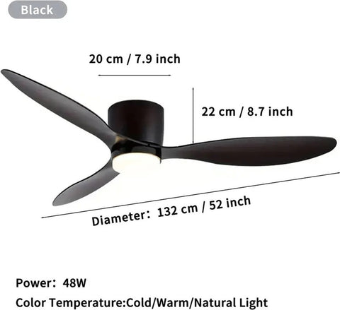 Plafondventilator met verlichting - 132cm - Afstandsbediening - Plafond Lamp - Zwart - Slaapkamer - LED - Timer - 6 standen - Plafonniere