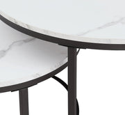 Salontafel - Set van 2 - 80x60 cm - Zwart - Ronde Salontafel - Marmer Blad - IJzeren Onderstel - Salontafel Rond - Salontafels