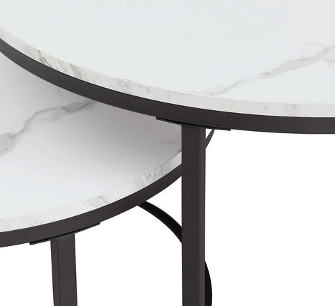 Salontafel - Set van 2 - 80x60 cm - Zwart - Ronde Salontafel - Marmer Blad - IJzeren Onderstel - Salontafel Rond - Salontafels