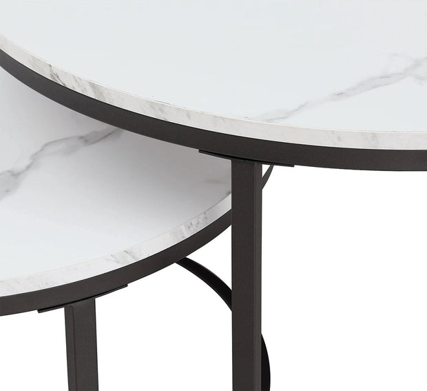 Salontafel - Set van 2 - 80x60 cm - Zwart - Ronde Salontafel - Marmer Blad - IJzeren Onderstel - Salontafel Rond - Salontafels