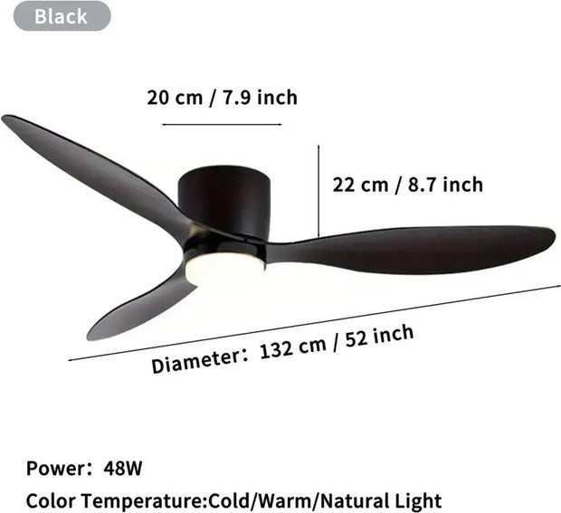 Plafondventilator met verlichting - 132cm - Afstandsbediening - Plafond Lamp - Zwart - Slaapkamer - LED - Timer - 6 standen - Plafonniere