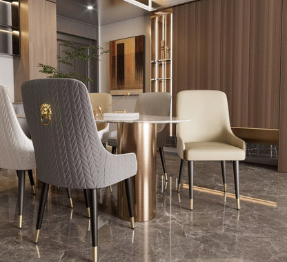 Eetkamer Stoelen - Eettafel stoelen - PU Leder - 2 stuks - Gouden leeuwen trekring - Grijs/Wit - Zwarte Poot