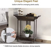 Side table - Hall table - Hall table - Antique look - Dark wood - Bamboo - With drawer - Gold accents - Dark brown
