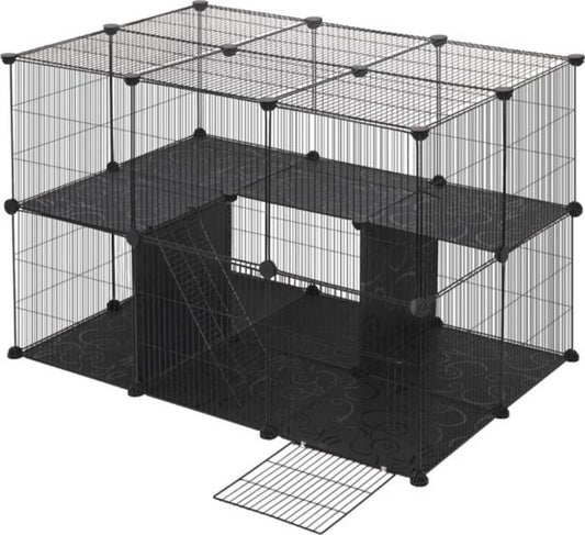 Dierenren - Kattenren - Hondenren Buiten - Konijnenhok voor Binnen - Konijnenren - Kippenren - Ren - 105x70x70 cm - Zwart
