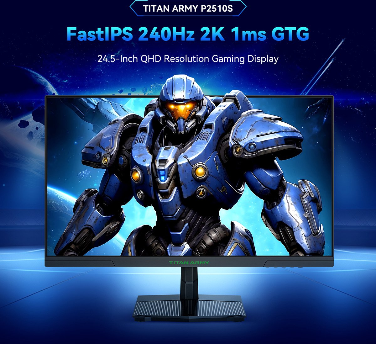 Gaming Monitor - 24.5” 2560*1440 QHD FAST IPS Display - 240Hz Refresh Rate - 1ms GTG - 95% DCI-P3 - HDR10 - Adaptive-Sync - Dynamic OD - Game Rush Mode - PIP &amp; PBP Display - Versatile Picture Modes - Low Blue Light - VESA Wall Mount