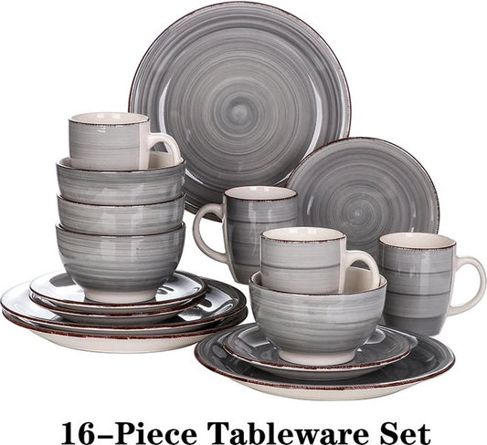 Serviesset keramisch - 16 delig - 4 persoons - Dinerbord - Dessertbord - Graankom - Drinkmok