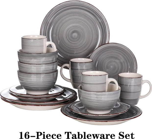Ceramic dinnerware set - 16 pieces - 4 persons - Dinner plate - Dessert plate - Grain bowl - Drinking mug