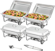 Warmhoudbakken - Buffetwarmer - Warm En Koud Eten - Buffet - Warmhoudschalen - Warmhoud Schaal - Stainless Steel - RVS - 4 Stuks
