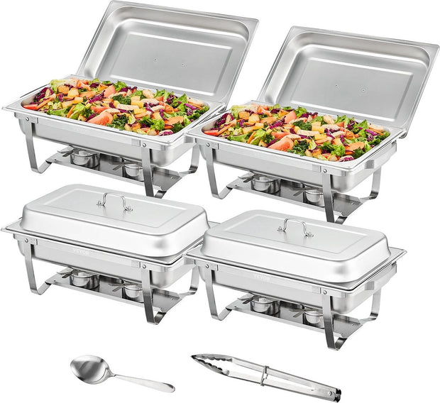 Warmhoudbakken - Buffetwarmer - Warm En Koud Eten - Buffet - Warmhoudschalen - Warmhoud Schaal - Stainless Steel - RVS - 4 Stuks