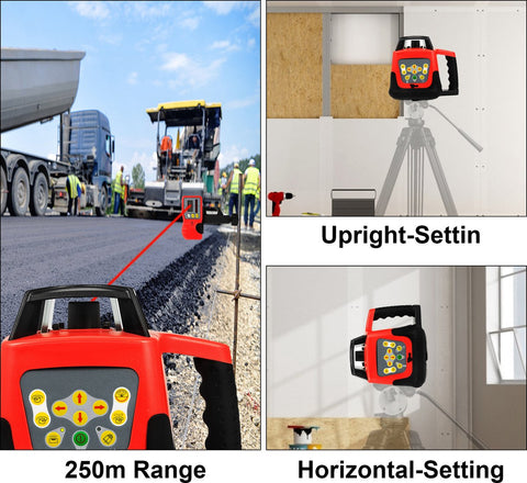 Bouw Laser Waterpas - Kruislijn Laser - Roterende Laserniveau - Zelfnivellering 360° - Waterbestendig IP55 - voor Aftekenen - Nauwkeurig Frame & Trusswerk Uitvoeren - Timmerwerk - Planken - Rood