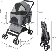 Vouwbare Hondenbuggy - Opvouwbare Dierenwage - voor Honden en Katten - 4-Wiel Dierentransport - Geschikt - voor Huisdieren tot 20 kg - Inclusief Afneembare Dekentje - en Regenhoes - Perfect Cadeau - voor Huisdiereigenaren