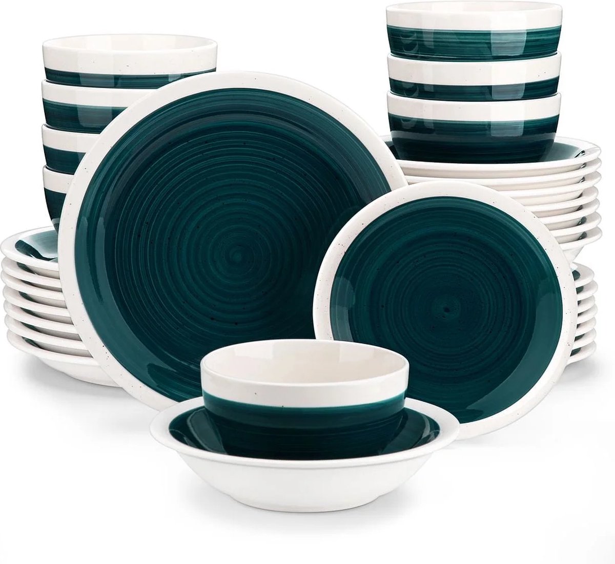 Luxe Serviesset – 32 delig – 8 persoons – Porselein - Bordenset – Dinner platen – Dessertborden - Kommen - Pastabord - Groen
