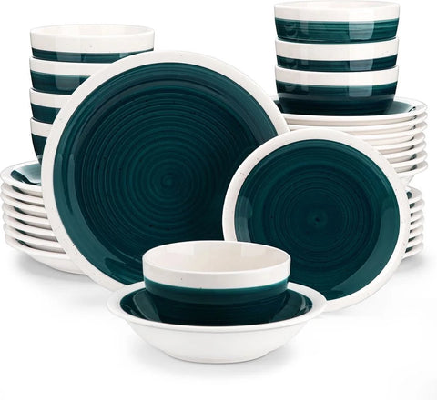 Luxe Serviesset – 32 delig – 8 persoons – Porselein - Bordenset – Dinner platen – Dessertborden - Kommen - Pastabord - Groen