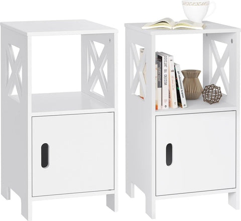 Nachtkastje - Set van 2 - Bijzettafel - Moderne kastjes - Opbergkast voor Slaapkamer - Gangkastje - Smalle kastjes - 30X60X30cm - Wit