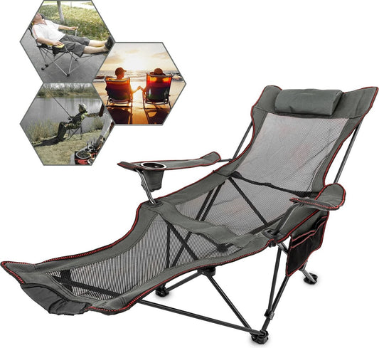 Opvouwbare Ligstoel - Ligstoel - Opvouwbaar - Ademende Stof - Verstelbare Rugleuning - Incl. Bekerhouder - Perfect Voor Het Strand, De Camping, Vissen En In De Tuin - Met Draagtas - Grijs
