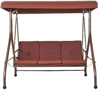 3-Zits Schommelstoel - Schommelstoel - Plek Voor 3 Personen - Incl Verstelbare Luifel - Verwijderbaar Kussen - Ideaal Voor Veranda, Tuin Of Patio - Kleur Bruin - 174X110X152 CM