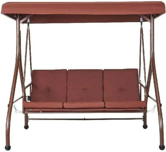 3-Zits Schommelstoel - Schommelstoel - Plek Voor 3 Personen - Incl Verstelbare Luifel - Verwijderbaar Kussen - Ideaal Voor Veranda, Tuin Of Patio - Kleur Bruin - 174X110X152 CM
