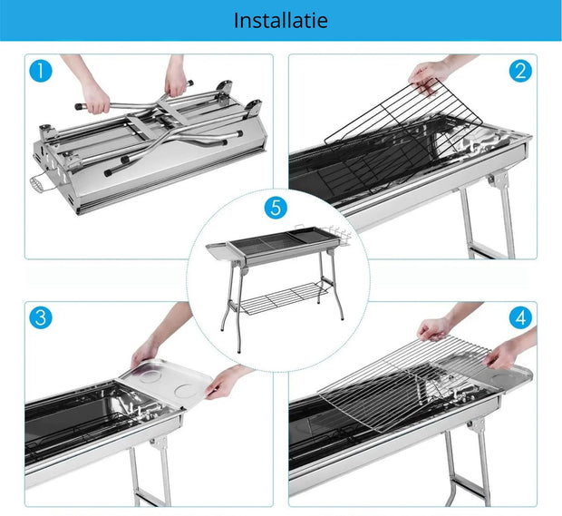 Bbq Houtskool – Houtskoolbarbecues - Opvouwbaar - RVS - 73 x 33 x 72 cm - Inclusief BBQ-gereedschap - Draagbaar
