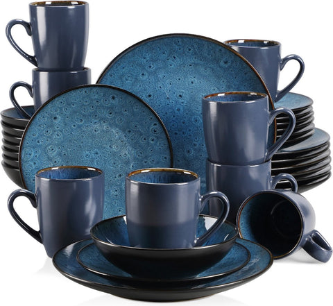 Dinnerware set - 8 persons - Porcelain - Dinnerware sets - 32 pieces - Plate set 8 persons - Plate set 32 ​​pieces - Blue