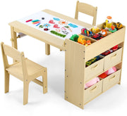 Kindertafel - Kinderkunsttafel en 2 Stoelenset - Kindertafel en Stoeltjes - Ruime Knutseltafel - voor Tekenen - Activiteiten - Studeren - Ideaal Houten Meubilair - met Opbergplanken