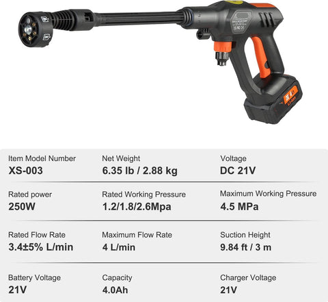 Hogedrukreinigers - Terrasreiniger - Hogedrukreiniger Auto - Hogedrukreiniger Accu - 250W - 50bar - 4L/min