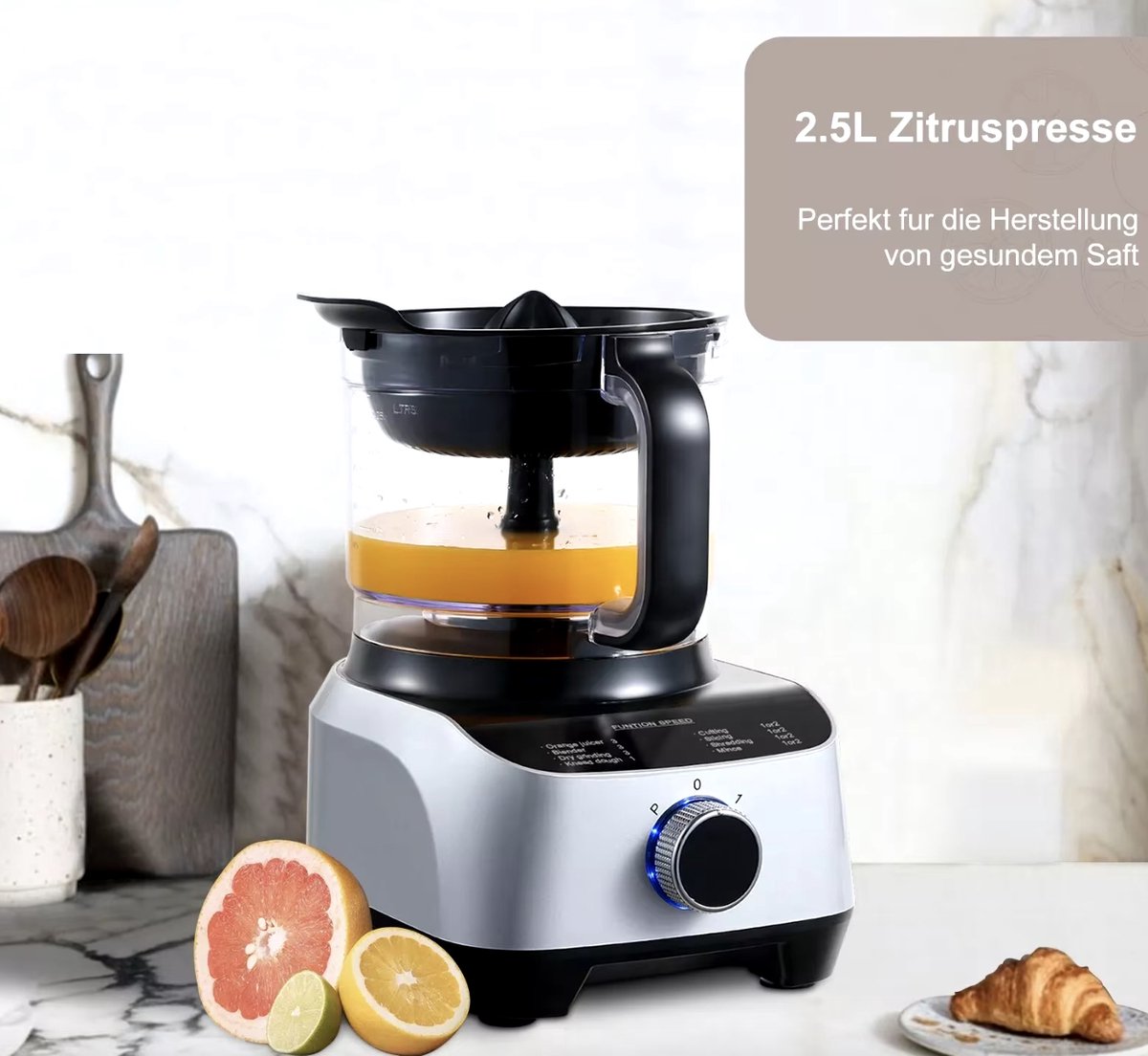 Keukenmachine - Alles in 1 keukenmachine - Multifunctionele keukenmachine - 11 in 1 - Blender - Citruspers - Kneden - Hakken - Malen - Mixen - 1300W - Zilvergrijs - QUORE