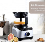 Keukenmachine - Alles in 1 keukenmachine - Multifunctionele keukenmachine - 11 in 1 - Blender - Citruspers - Kneden - Hakken - Malen - Mixen - 1300W - Zilvergrijs