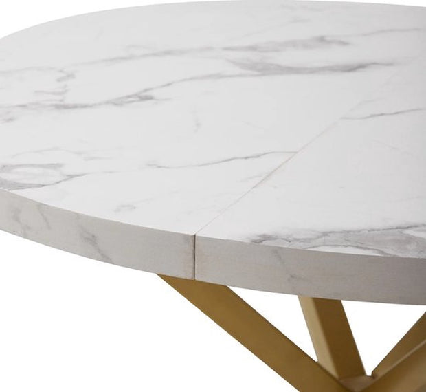 Luxe Ronde Eettafel 100 cm – Marmerlook Tafelblad met Gouden Onderstel – Moderne Design Eettafel voor 4 Personen – Rond Tafeltje Woonkamer of Eetkamer