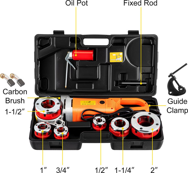 Elektrische Pijpinrijger - 2300W - Draadsnijden 1/2""-2"" - Verwisselbare Matrijzen - Krachtige Motor - Betrouwbaar & Draagbaar - Inclusief Buisklem - Koolborstels - Oliekan - Opbergdoos