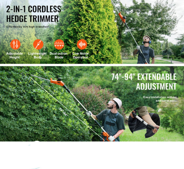 Heggenschaar Telescopisch - Krachtige 20V Accu met Snellader - 46cm Stalen Blad - Tot 240cm Bereik - 16mm Takken - Verstelbare Hoek - Lichtgewicht