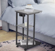 Sidetable - C-vorm eindtafel - Banktafel - Bijzettafel - Op wieltjes - Usb/Usb-c - Stopcontact - Grijs/Zwart