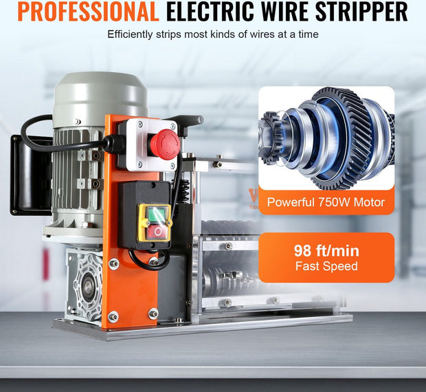 Draadstripmachine - 1,5-32 mm - 750W - Elektrisch Koperdraad Strippen Machine - Gemaakt-10 Kanalen en 10 Snijbladen - voor het Strippen van Koperdraad