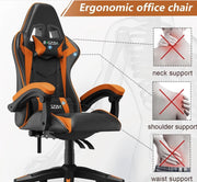 Gaming Chair - Gaming Chair - Ergonomic Pu Leather Computer Chair - Office Chair with Headrest and Lumbar Support - Racing Chair Black