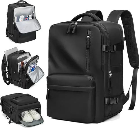 Vacuum Rugzak Handtas - Compressie - Met laptopvak - Met anti-diefstalslot - 57 tot 75 liter - 33 cm x 15 cm x 48 cm - Zwart