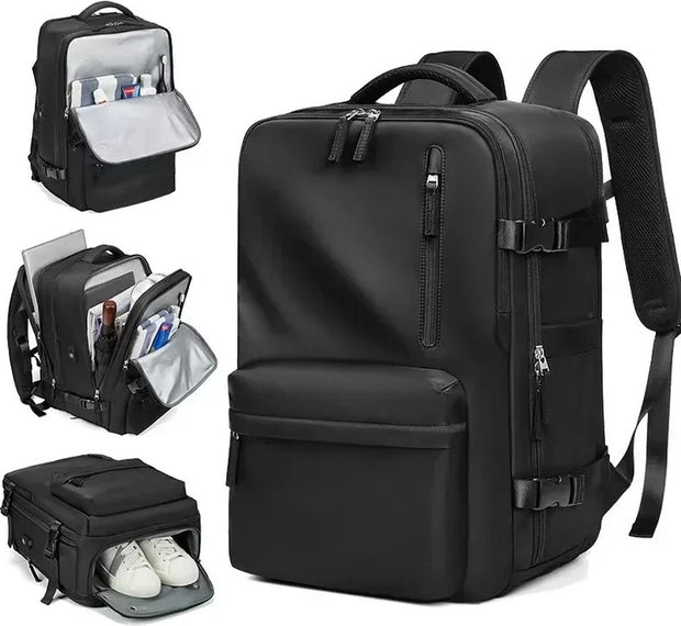 Vacuum Rugzak Handtas - Compressie - Met laptopvak - Met anti-diefstalslot - 57 tot 75 liter - 33 cm x 15 cm x 48 cm - Zwart