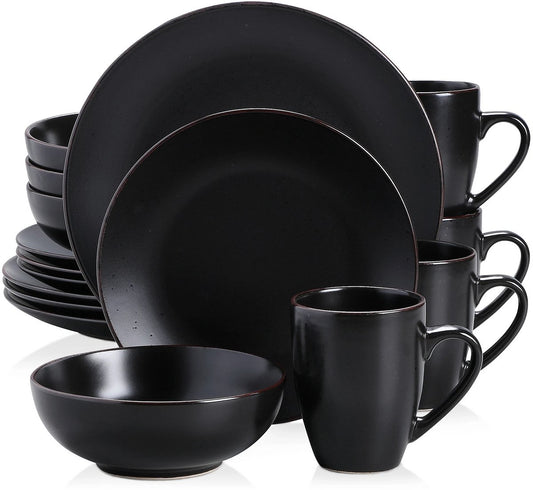 Serviesset - Zwart - 16 Stuks - Porselein - Borden - Bordenset - Serviesset 6 Persoons - Borden Set