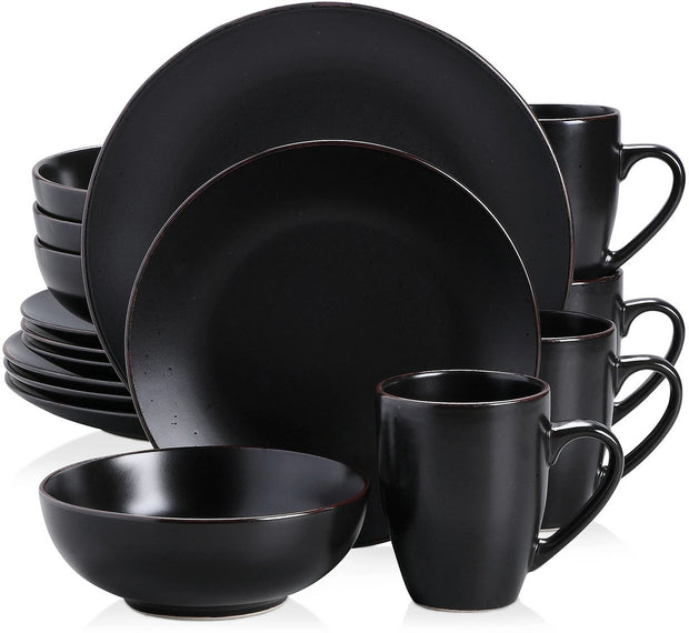 Serviesset - Zwart - 16 Stuks - Porselein - Borden - Bordenset - Serviesset 6 Persoons - Borden Set