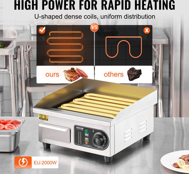 Commerciële elektrische grill - Countertop grill - 10mm plat - 2000W - voor thuis en commercieel gebruik