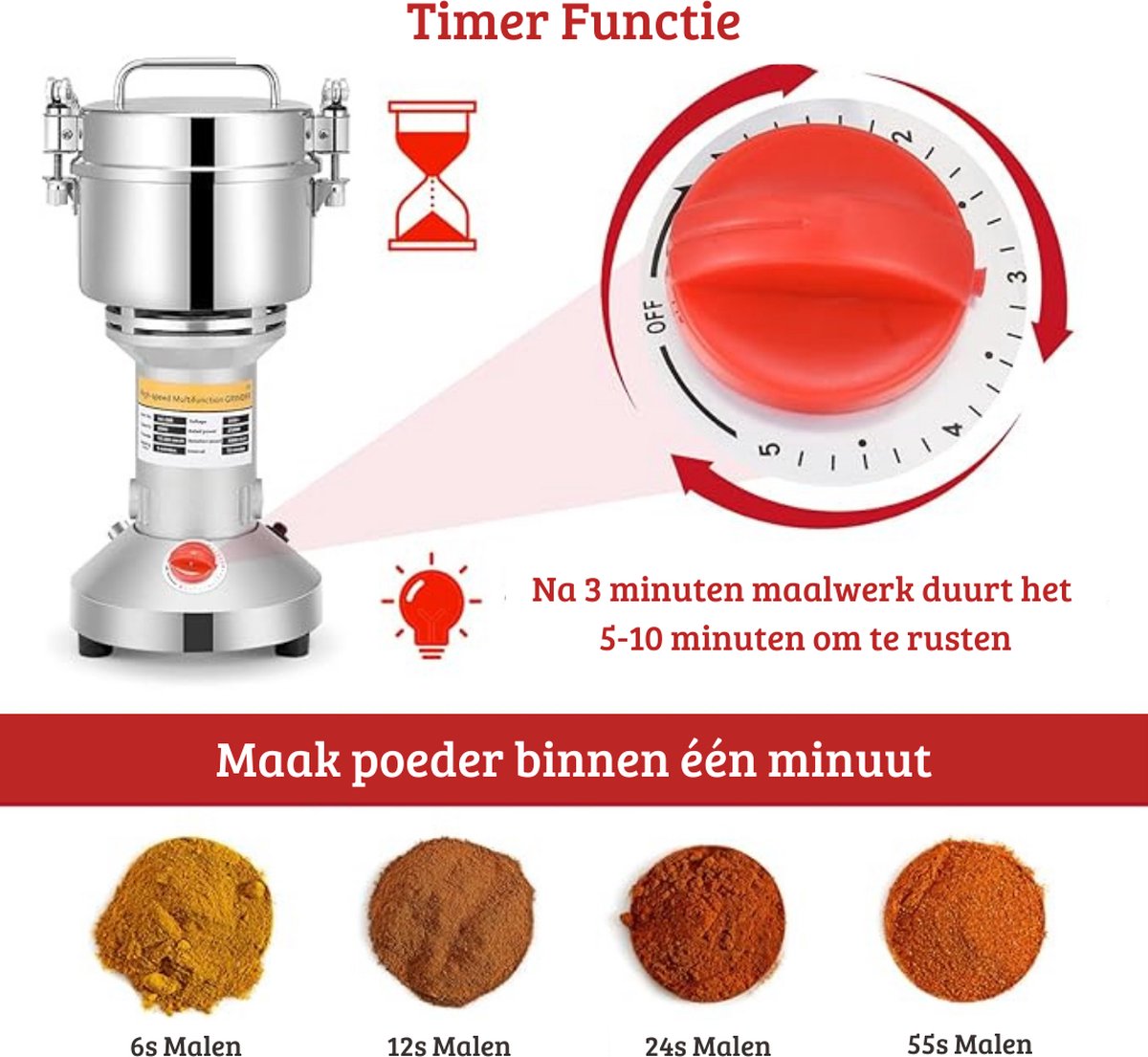 Professionele Notenmaler – Notenpers – Kruiden Malen – Poedermachine – Voor Horeca & Thuis – 500 Gram – 2500W
