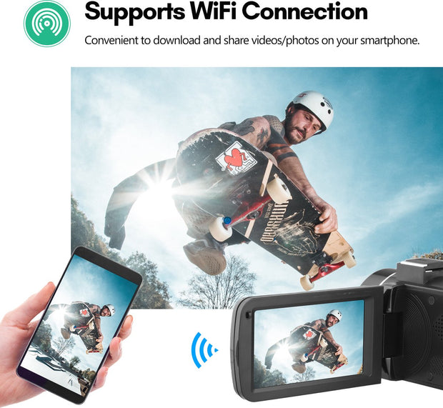 4K Ultra HD - Handycam Camcorder - 2 in 1 Set Met Externe Microfoon - 42 megapixels HD-digitale camera 18X digitale zoom 3,0 inch scherm met flits - Inclusief 2 Batterijen En Afstandsbediening